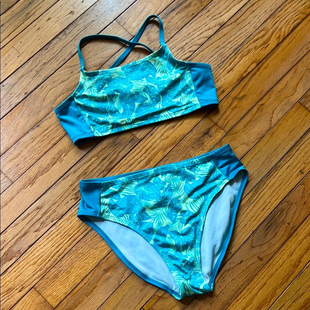 Teal Tropical Print Bikini Set